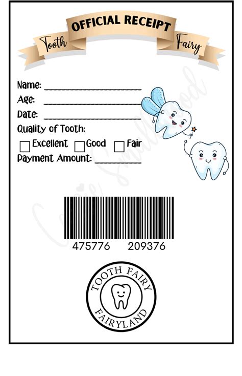 Tooth Fairy Printable Receipt